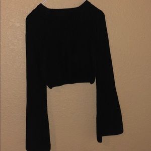 black cropped sweater with bell sleeves